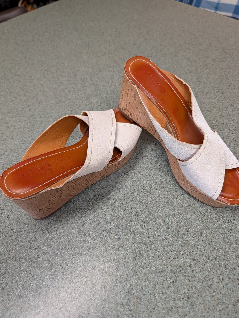 Sonoma Cream Cross-Band Cork Platform Wedge Slides